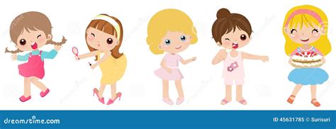 Five little girls stock vector. Illustration of cartoon - 45631785