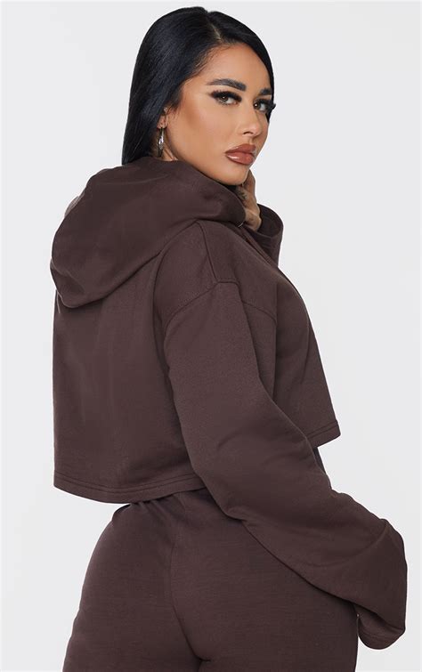 Shape Chocolate Brown Cropped Zip Up Hoodie | PrettyLittleThing UAE