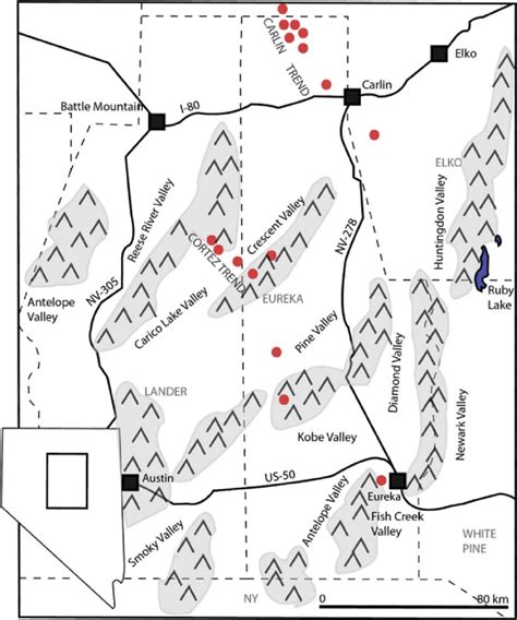 Location map for the Eureka district, showing county boundaries (dashed ...