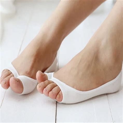 Women Cotton Peep Toe Shoes Socks Invisible Low Cut Sock Open Toe Toeless Shallow Mouth Liner ...