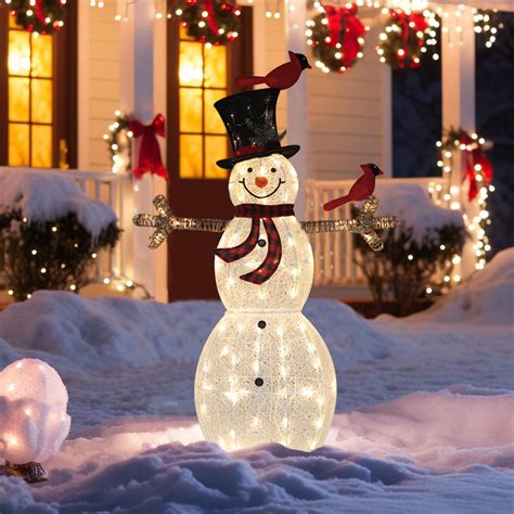 VEIKOUS 5ft Christmas Pre-Lit Snowman Decor w/ Top Hat, 90 LED Lights ...