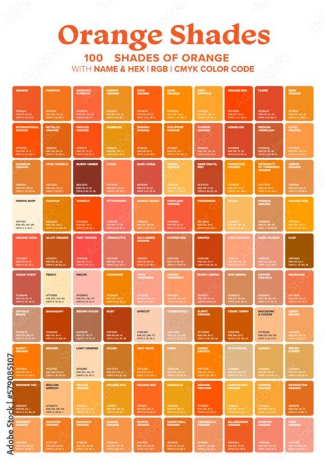 an orange shades poster with the names and colors for each color scheme in it's own