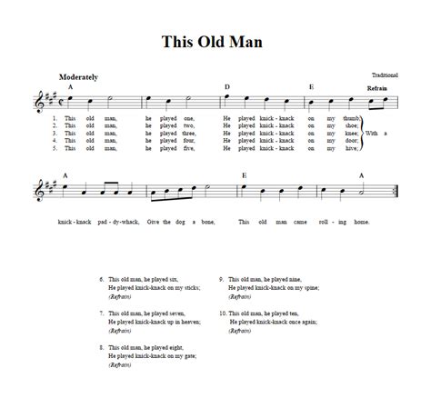 This Old Man E-Flat Instrument Sheet Music (Lead Sheet) with Chords and Lyrics