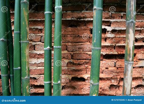 Old Wall Brick Cracks And Bamboo Stem Art Retro Background Stock Image - Image of architecture ...