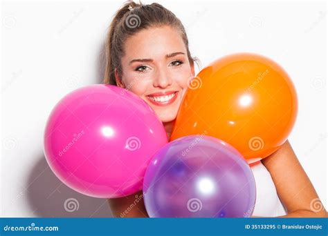 Smiling girl and balloons stock image. Image of paste - 35133295