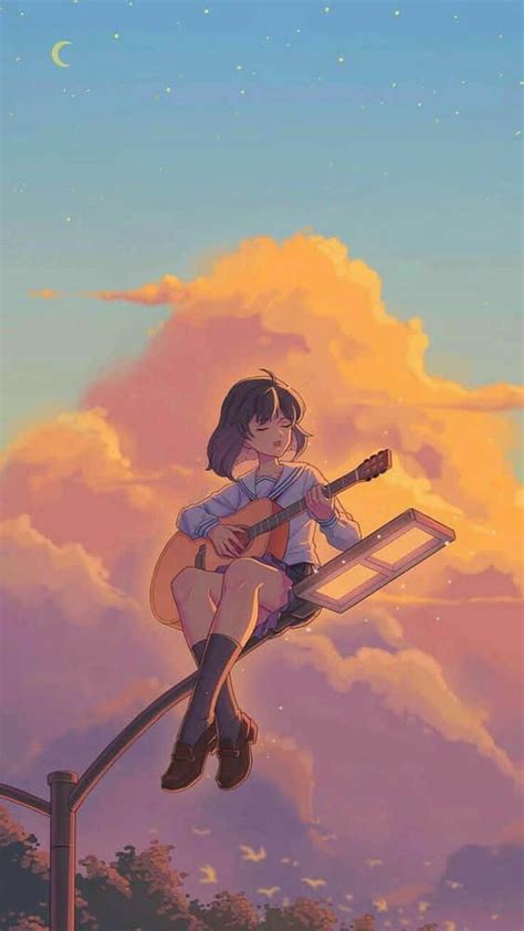 Sad Anime Girl With Guitar