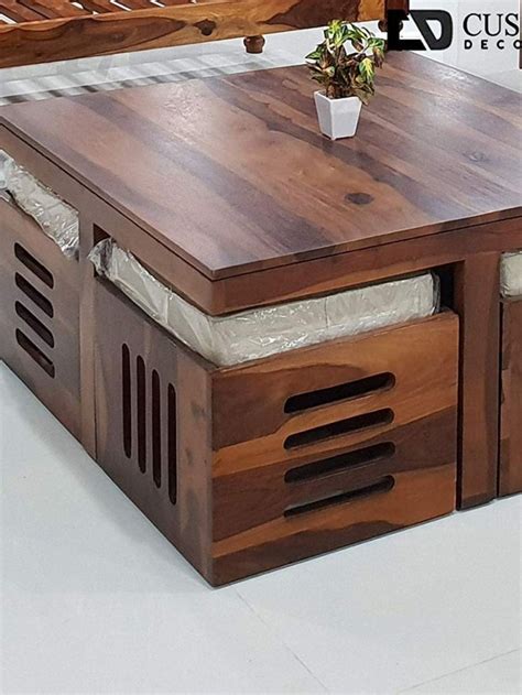 Wooden Coffee Table with 4 Stools | For Living Room | Wooden coffee ...