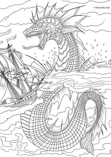 Sea Monster Printable Adult Coloring Page From Favoreads - Etsy | Monster coloring pages, Dragon ...