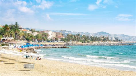 The Beach of the Italian City San Remo in the Province of Liguria ...