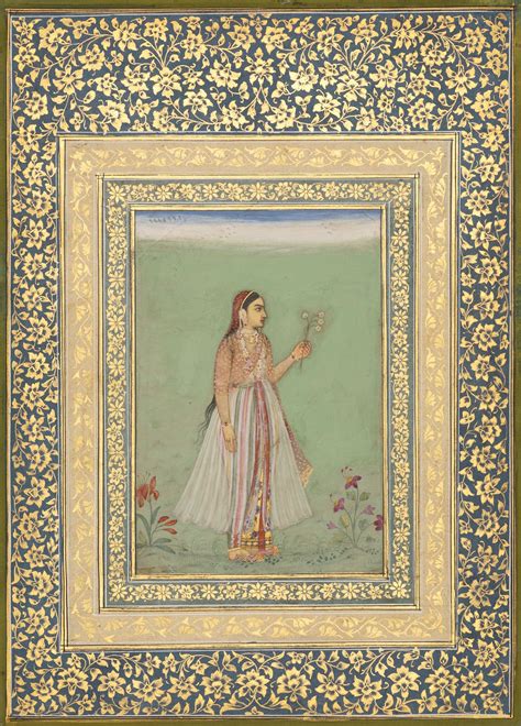 Court Lady with a Narcissus. Opaque watercolour and gold on paper, Mughal India, ca. 1630 ...