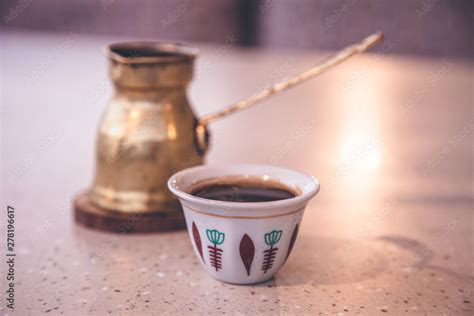 Lebanese Coffee Traditional pot and cup Stock Photo | Adobe Stock