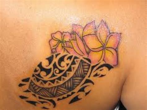 Tribal Turtle Tattoo With Hibiscus