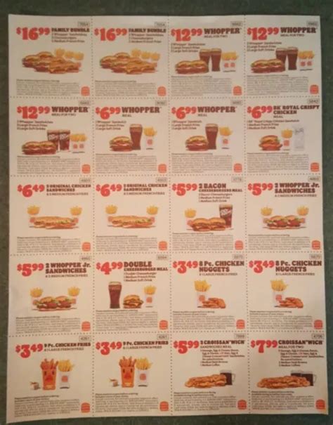 ONE SHEET OF Burger King Coupons, Exp. 7/30/2023 $1.00 - PicClick