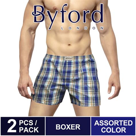 (2 Pcs) Byford Men Boxer 100% Cotton Men Underwear Assorted Colours ...