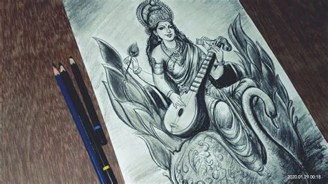 How to draw saraswati maa beautiful pencil sketch, pencil shading - YouTube