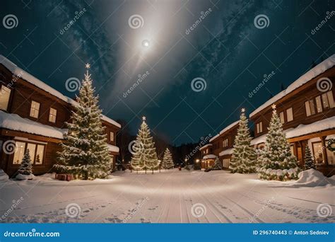 Christmas Background. a Snowy Street with a Lot of Christmas Trees and ...