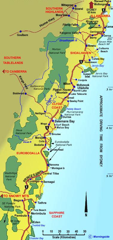 South Coast NSW Map - Towns and Regions