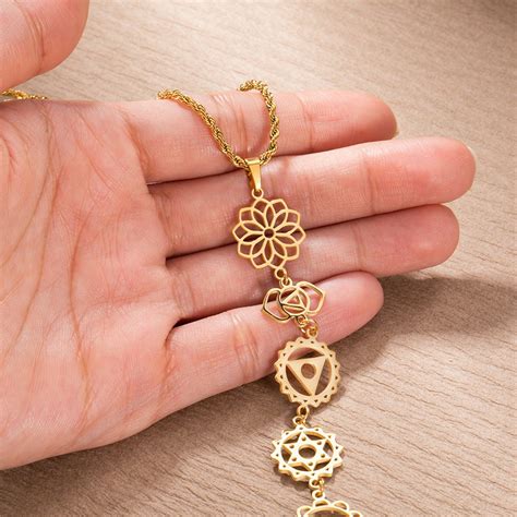Dainty 7 Chakra Necklace, Boho Yoga Symbol Healing Necklace, Yoga Jewelry, Spiritual Jewelry ...