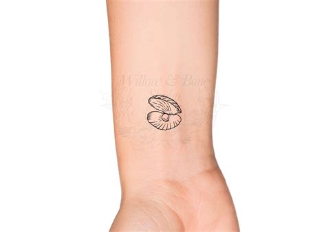 Clam Shell With Pearl Outline Temporary Tattoo Cute Sea Shell Ocean Beach Wrist Tattoo Pretty ...