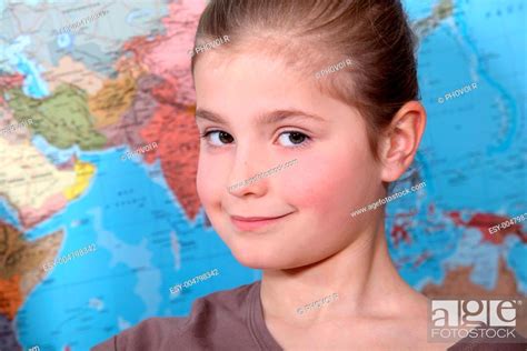 Girl in front of a world map, Stock Photo, Picture And Low Budget Royalty Free Image. Pic. ESY ...