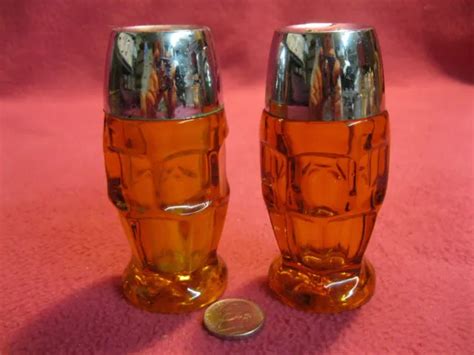 VINTAGE AMBER GLASS Panel Indent Salt and Pepper Shakers Libbey 2 $11.00 - PicClick