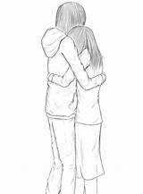 Best Friends Hugging Drawing Sketch Coloring Page sketch template