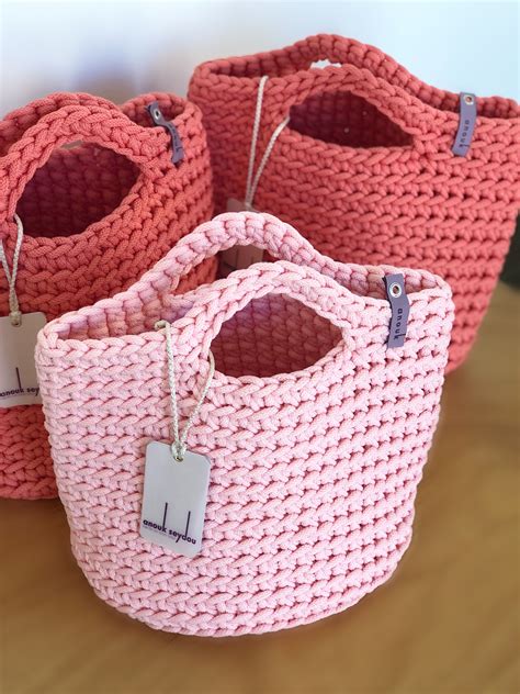 Crochet tote bags. Pink bags. Handmade. Handbag. Market bag. Knitted ...