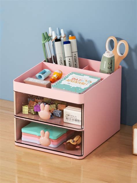 1pc Plain Color Stationery Storage Box | Desk with drawers, Organized desk drawers, Desk storage