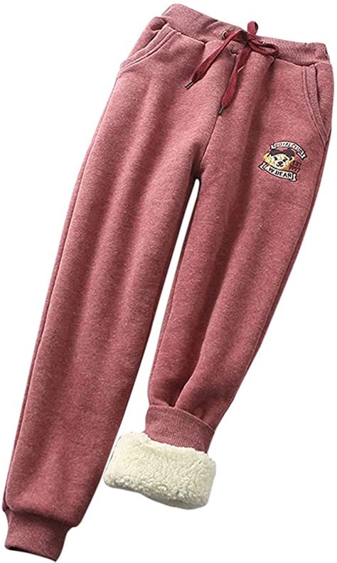 Z&A Womens Fleece Pants Sherpa Lined Sweatpants Active Running Jogger Pants (Small, Wine Red ...