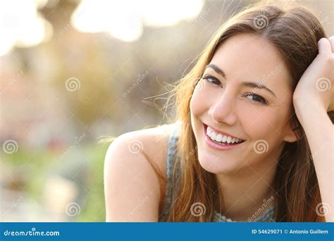 Girl Smiling with Perfect Smile and White Teeth Stock Image - Image of camera, adult: 54629071