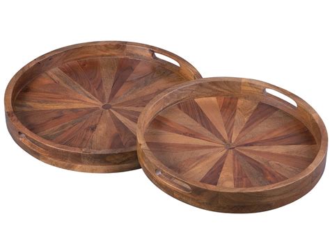 Set of 2 Natural Finish Wood Round Ottoman Trays 20/22" | Steinhafels