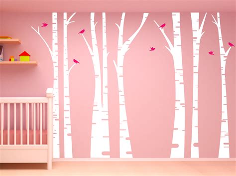 Birch Tree Forest Set Vinyl Wall Decal Birds #1295 - InnovativeStencils