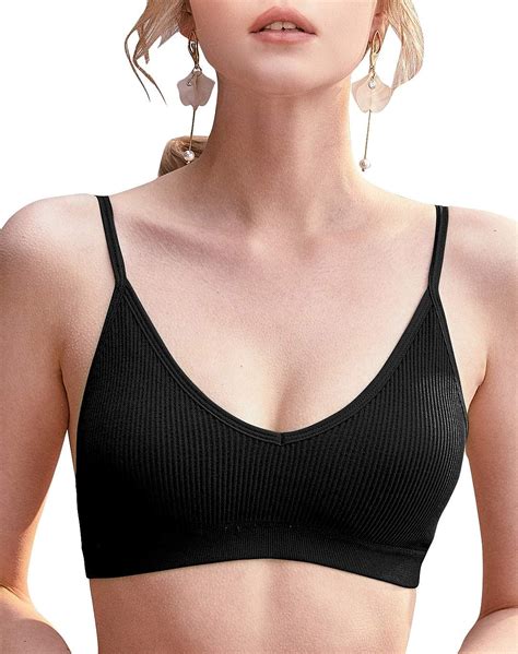 GORRENNO Bralettes for Women V Neck Cotton Cami Bra with Removable Pad Seamless Wirefree for ...