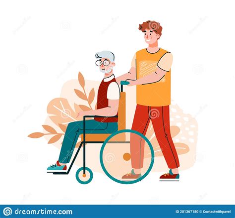 Volunteer Helping and Supporting Old Man Cartoon Vector Illustration ...