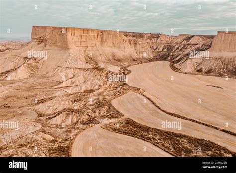 drone Aerial view of Bardenas Reales desert landscape in Spain Stock ...