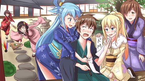 KonoSuba Characters in Yukata - HD Wallpaper