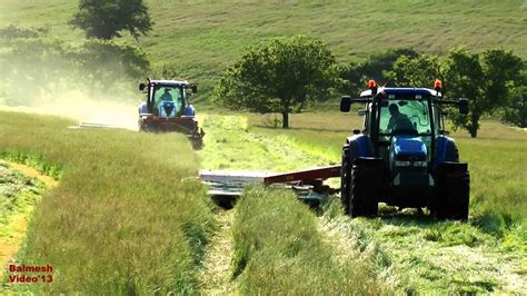 Mowing with Three Tractors and Four Mowers. - YouTube