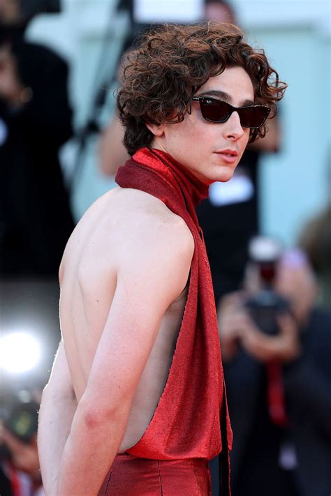 Timothée Chalamet Wear Backless Red Halter Top to Venice Film Festival