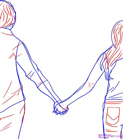 Two People Holding Hands Drawing at PaintingValley.com | Explore collection of Two People ...