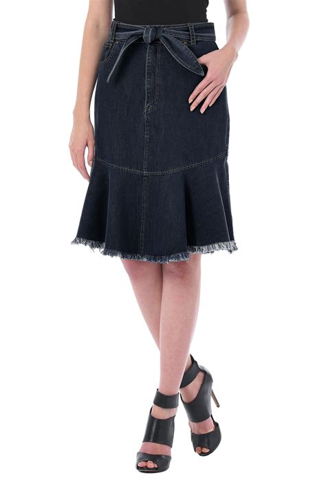 Shop Fringe edge deep indigo denim skirt | eShakti