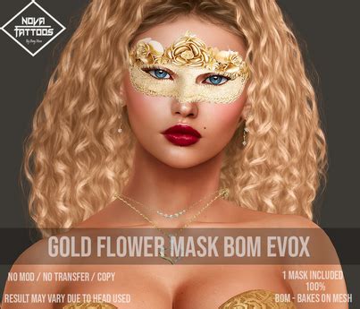 Second Life Marketplace - .Nova. Tattoos. Gold Flower Mask EvoX
