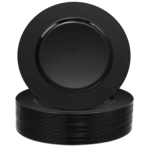 Tanlade 24 Pieces Black Charger Plates Bulk 13 Inch Round Dinner Chargers Black Service Plates ...
