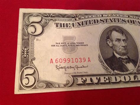 Old Vintage 1963 Series Five Dollar Bill $5 Red Seal United States ...