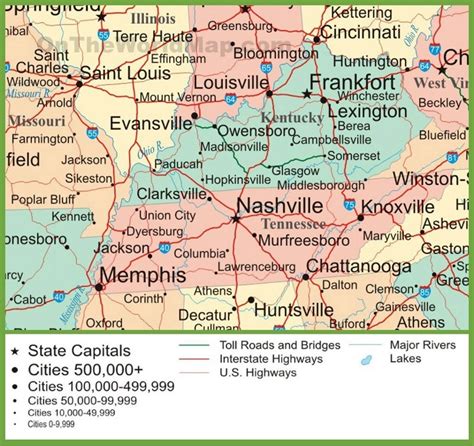 Map of Kentucky and Tennessee - Ontheworldmap.com