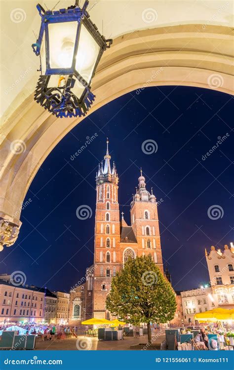 Arch with Lamp, Night Photo of the Mariak Church in the Center O Stock Image - Image of light ...