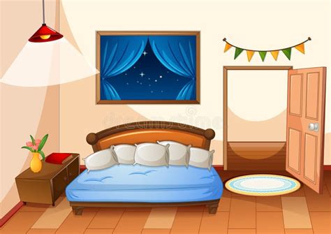 Bedroom Cartoon Style at Night Scene Stock Vector - Illustration of ...