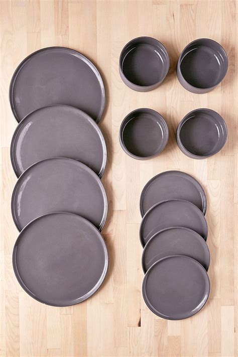 Urban Outfitters 12-Piece Modern Dinnerware Set - Dark Grey One Size ...