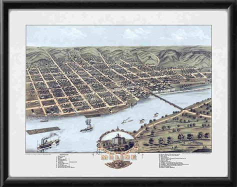 Vintage City Maps - Bird's eye view map of Moline, Illinois, 1869