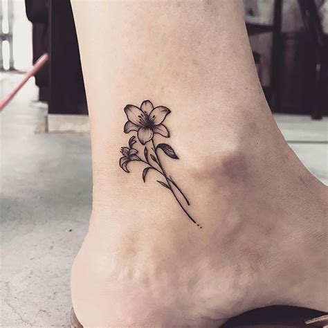 Lily Flower Tattoos, Flower Tattoo On Ankle, Ankle Tattoo Small, Small ...