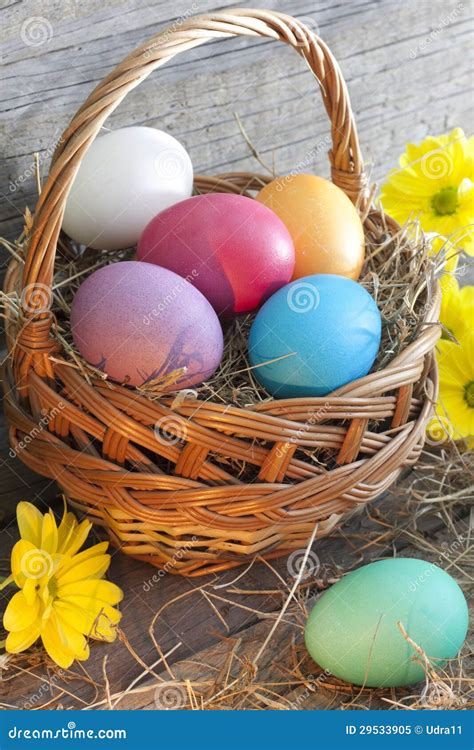 Colorful Easter Eggs in the Basket Stock Image - Image of present ...